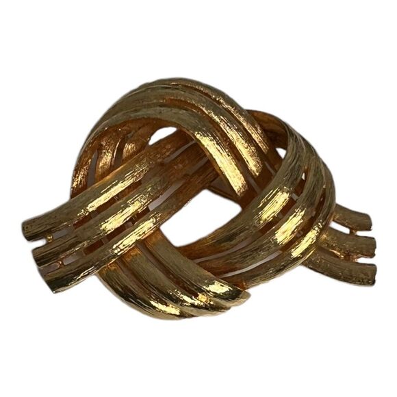 Vintage Goldtone Pin Brooch Tied Knot Style Textured Hammered 2 1/4” Statement - Picture 1 of 6